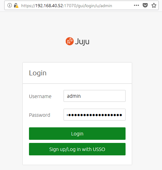 Juju GUI login page
